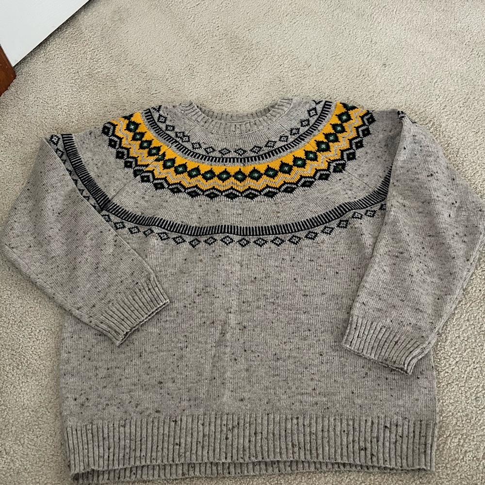 Gray and Yellow Patterned Women's Fair Isle Sweater